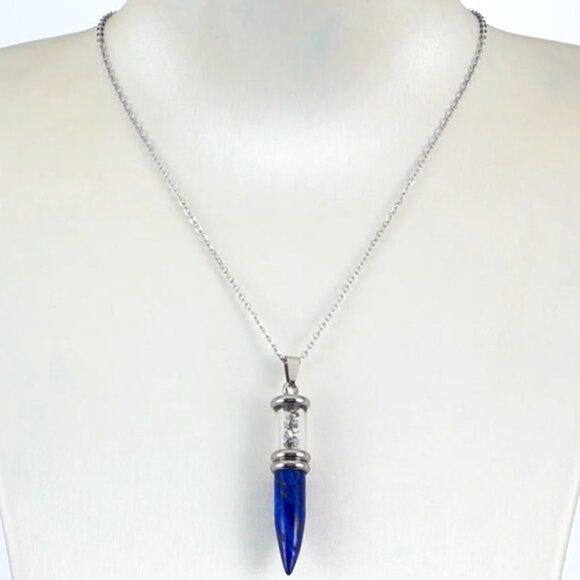 Cobalt Blue Lapis Lazuli Bullet-shaped Pendant Necklace, - Picture 1 of 3